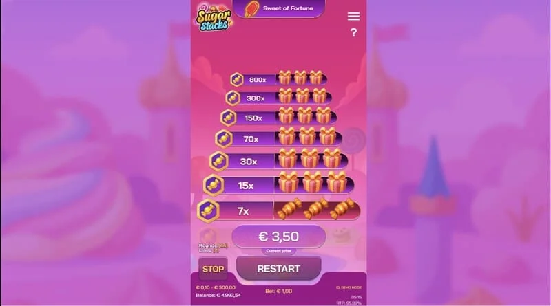Sugar Stacks - una vincita significativa dopo il cash-out al livello superiore della torre